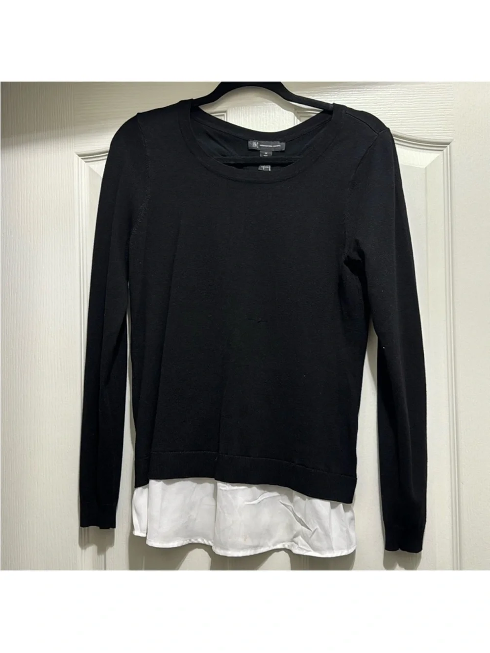 Black Layered Look Long-Sleeve Top with Drawstring Back New